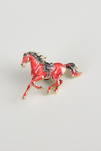 Gold Finish Crimson Race Horse Brooch
