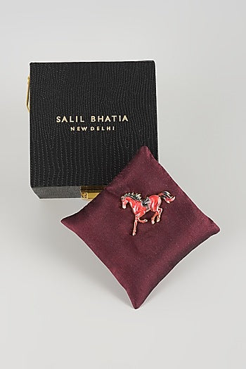 Gold Finish Crimson Race Horse Brooch