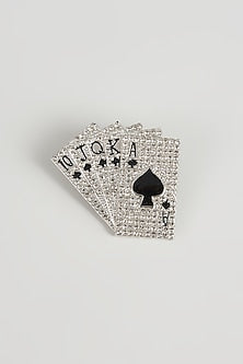 Silver Finish Playing Cards Embellished Brooch