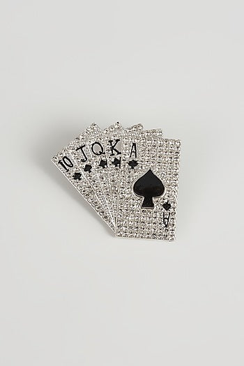 Silver Finish Playing Cards Embellished Brooch