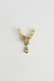 Gold Finish Reindeer Crest Embellished Brooch