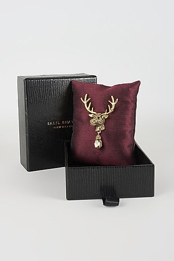Gold Finish Reindeer Crest Embellished Brooch