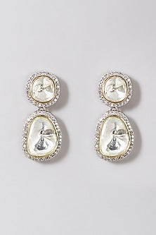 White Finish Kundan Polki Earrings