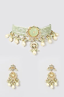 Gold Finish Beaded Choker Necklace Set