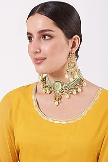 Gold Finish Beaded Choker Necklace Set