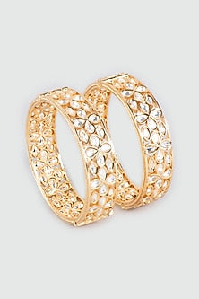 Gold Finish Kundan Openable Bangles (Set of 2)