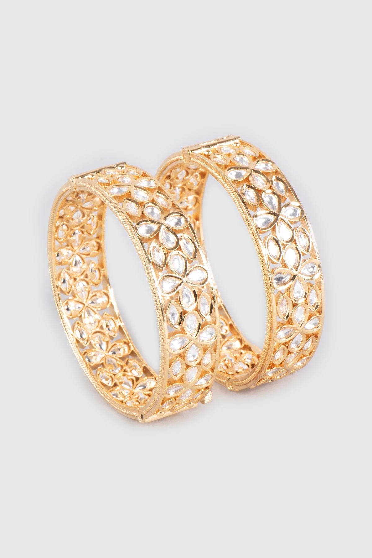Gold Finish Kundan Openable Bangles (Set of 2)