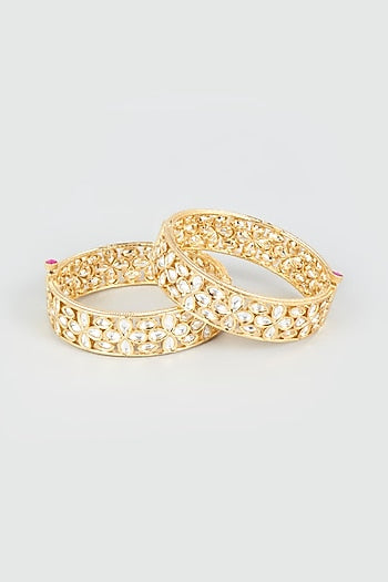 Gold Finish Kundan Openable Bangles (Set of 2)