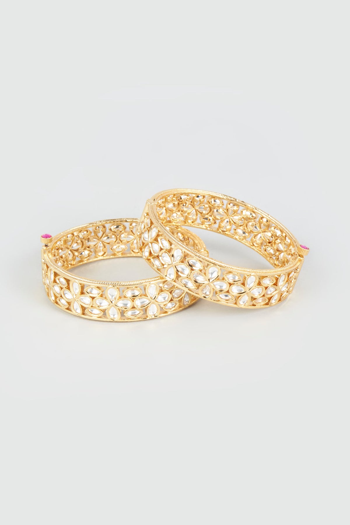 Gold Finish Kundan Openable Bangles (Set of 2)