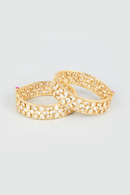 Gold Finish Kundan Openable Bangles (Set of 2)
