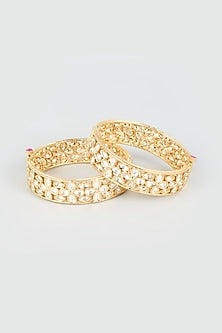 Gold Finish Kundan Openable Bangles (Set of 2)