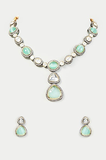 Green & White Stone Necklace Set