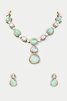 Green & White Stone Necklace Set