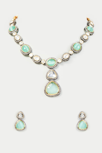 Green & White Stone Necklace Set