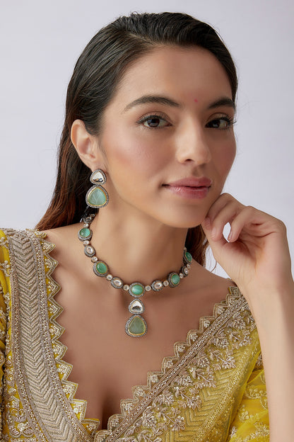 Green & White Stone Necklace Set