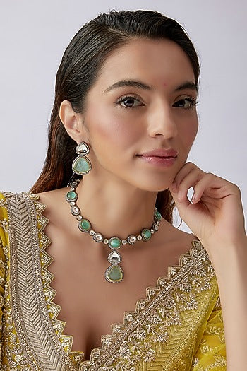 Green & White Stone Necklace Set