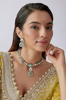 Green & White Stone Necklace Set
