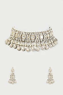 White Finish Kundan Jadavi Lacha Necklace Set