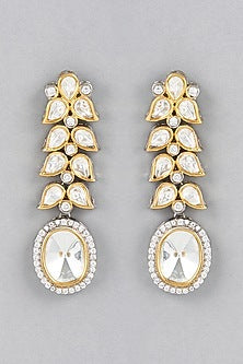 Gold Finish Kundan Polki Dangler Earrings