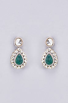 White Finish Kundan Polki Drop Earrings