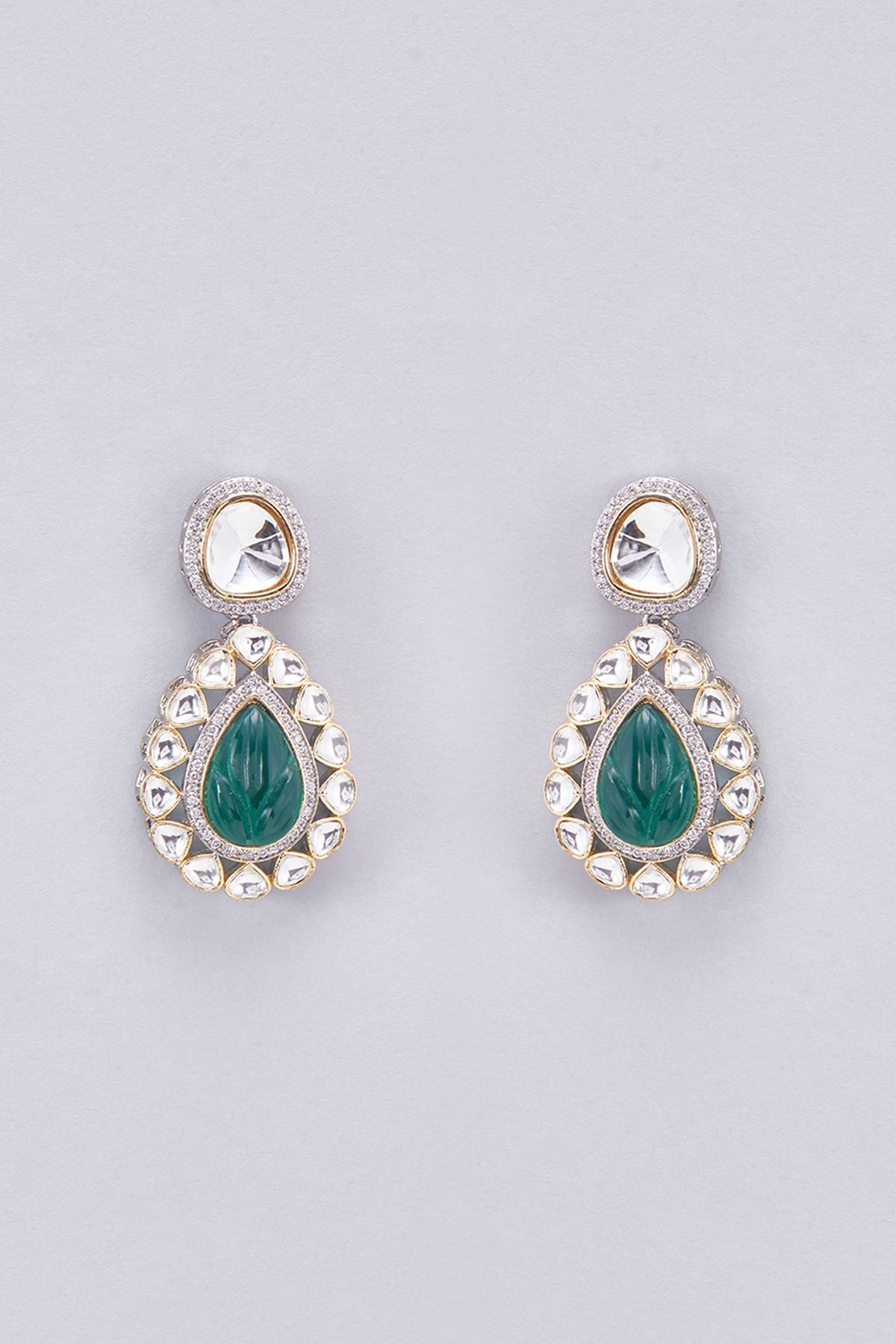White Finish Kundan Polki Drop Earrings