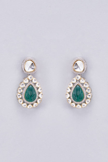 White Finish Kundan Polki Drop Earrings