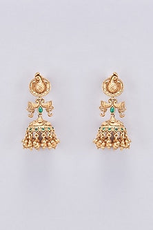 Gold Finish Multi-Colored Stone Jhumka Earrings