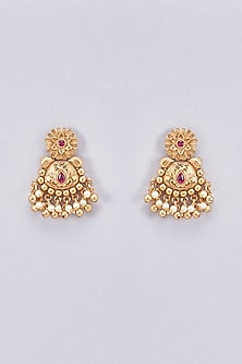 Gold Finish Temple Dangler Earrings