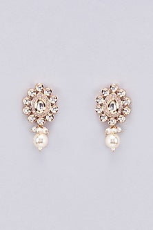 Gold Finish Kundan Polki & Pearl Dangler Earrings