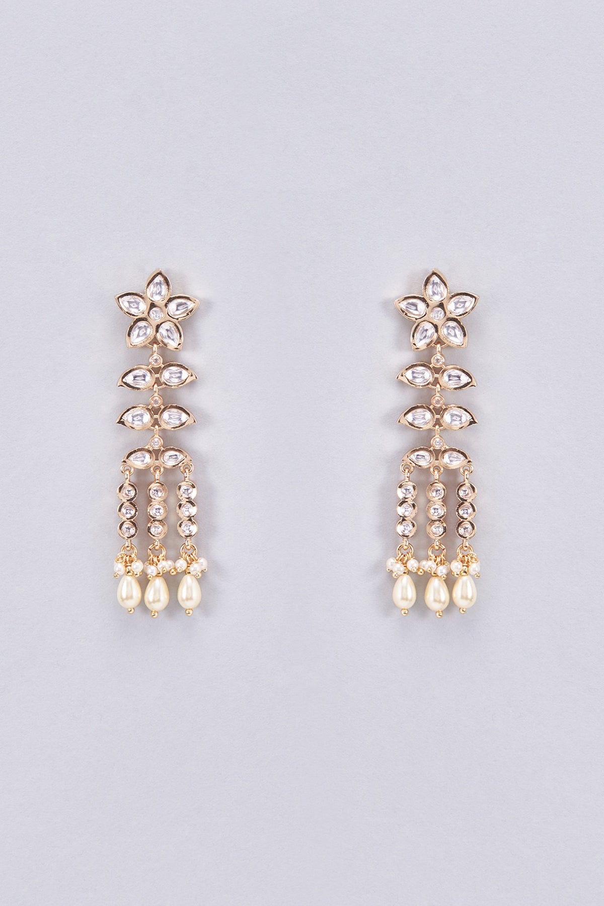 Gold Finish Kundan Polki Dangler Earrings