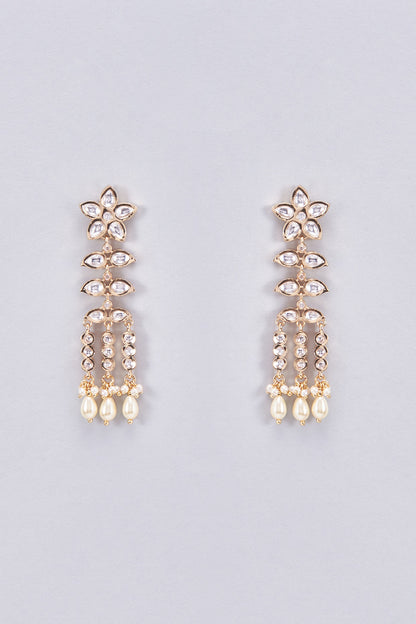 Gold Finish Kundan Polki Dangler Earrings