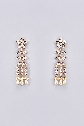 Gold Finish Kundan Polki Dangler Earrings