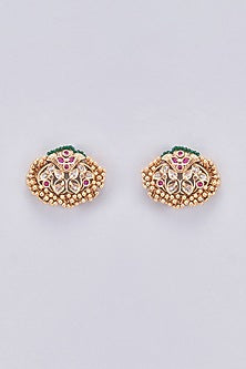 Gold Finish Multi-Colored Stone Stud Earrings