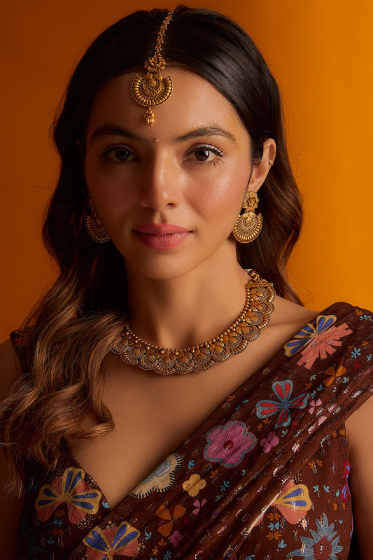 Gold Finish Temple Necklace Set