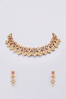 Gold Finish Ruby Necklace Set