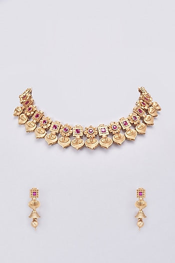 Gold Finish Ruby Necklace Set
