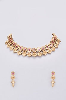 Gold Finish Ruby Necklace Set