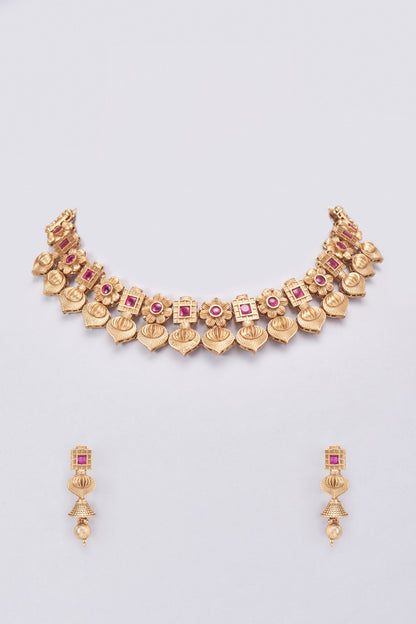 Gold Finish Ruby Necklace Set