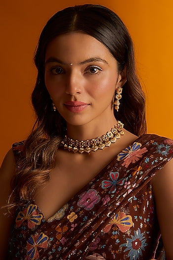 Gold Finish Ruby Necklace Set