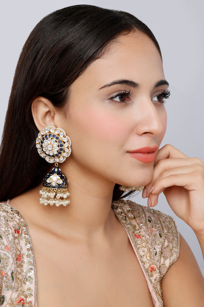 Gold Finish Meenakari Jhumka Earrings