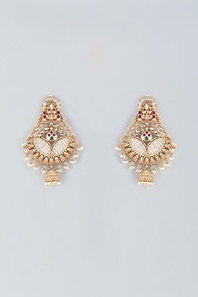 Gold Finish Pearl Temple Chandbali Earrings