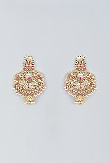 Gold Finish Ruby & Pearl Temple Chandbali Earrings