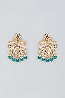 Gold Finish Green Stone Temple Chandbali Earrings