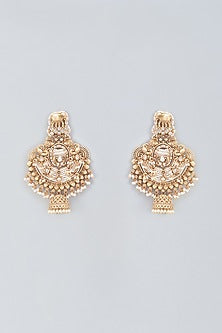 Gold Finish Kundan Polki Temple Chandbali Earrings