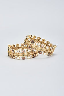 Gold Finish Kundan Polki Bangles (Set of 2)