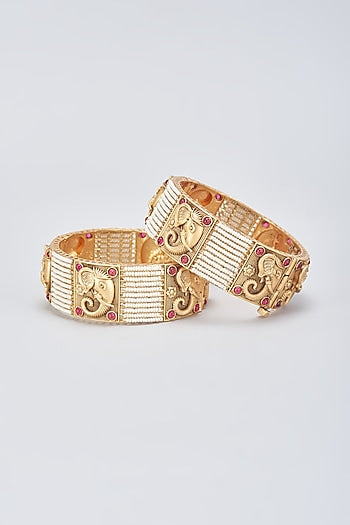 Gold Finish Temple Bangles (Set of 2)