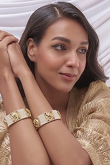 Gold Finish Temple Bangles (Set of 2)