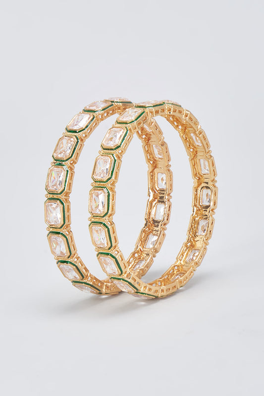 Gold Finish Kundan Polki Bangles (Set of 2)