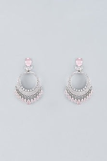 White Finish Zircon & Pink Stone Chandbali Earrings