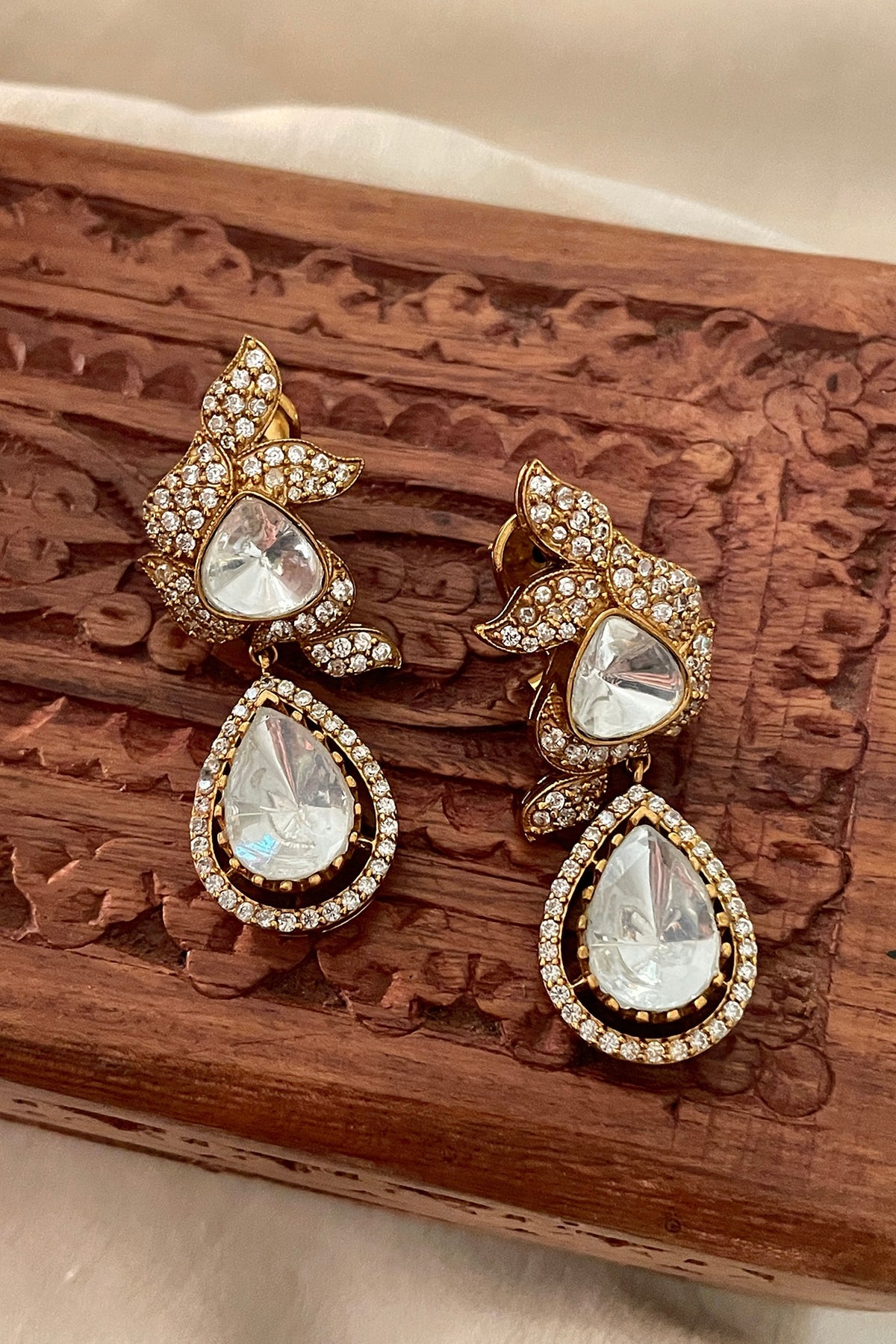 Gold Finish Kundan Polki Stud Earrings